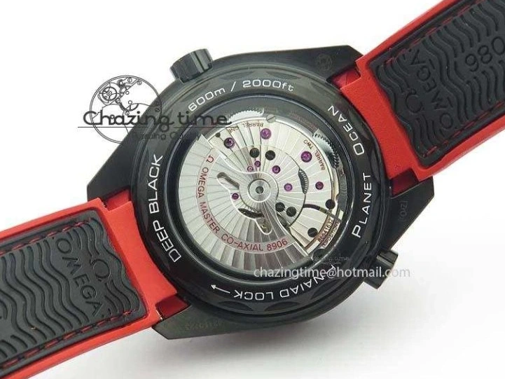 1225 SoftTouch Planet Ocean GMT 45mm DLC Red JHF Best Edition Black Dial On Rubber Strap A 8200